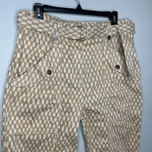 ULLA JOHNSON Waverly Printed Jeans Women 12 Tan Check Print Tapered 100% Cotton - Picture 4 of 14